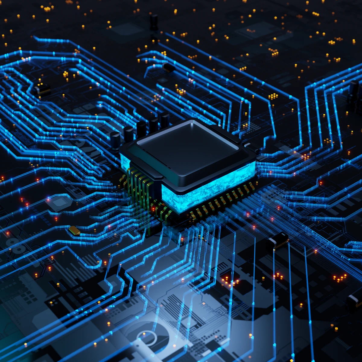 Digital technology concept with illuminated chip