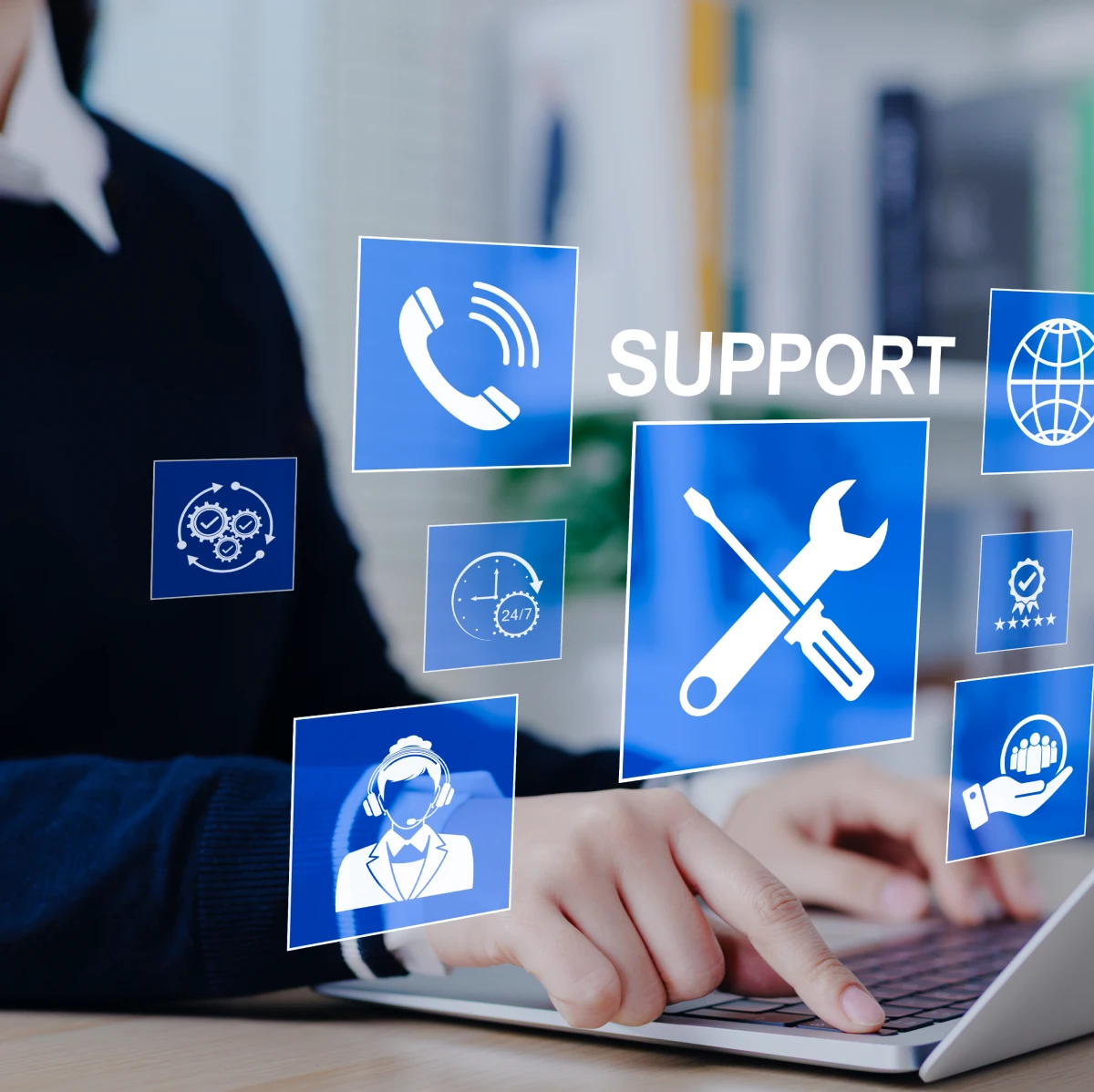 Technical support icons on digital screen