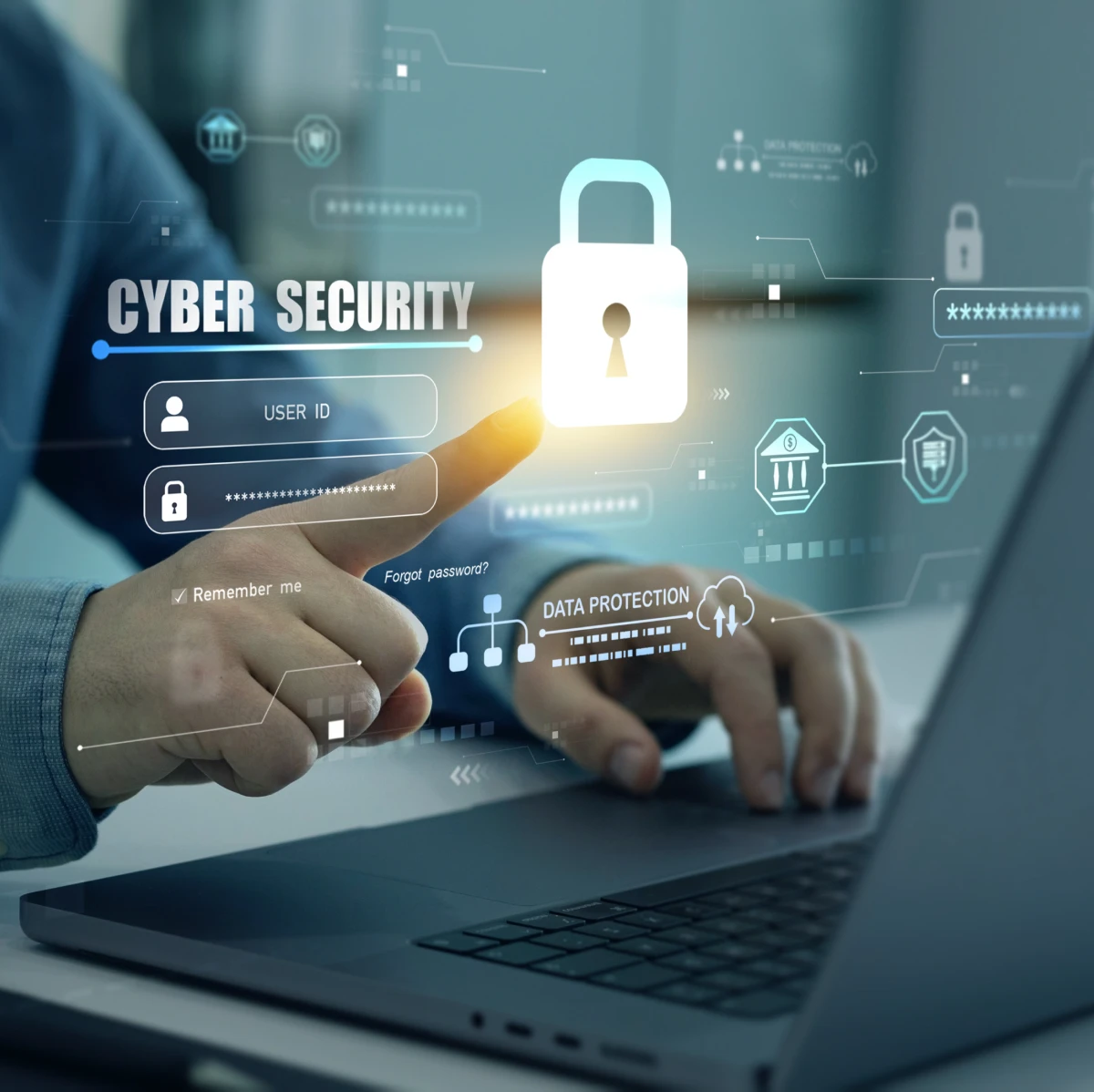Laptop showing cybersecurity features and protection